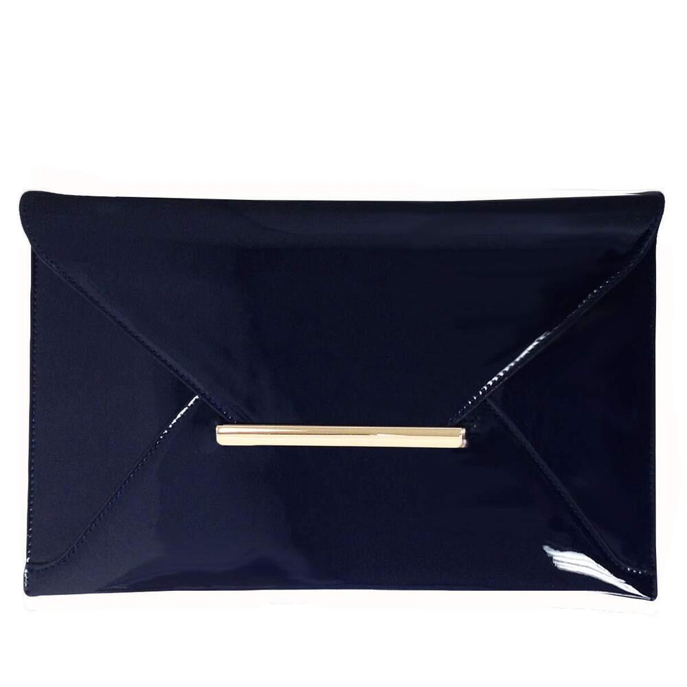 5886 Patent Leather Envelope Clutch Bag with Gold Hardware, Detachable